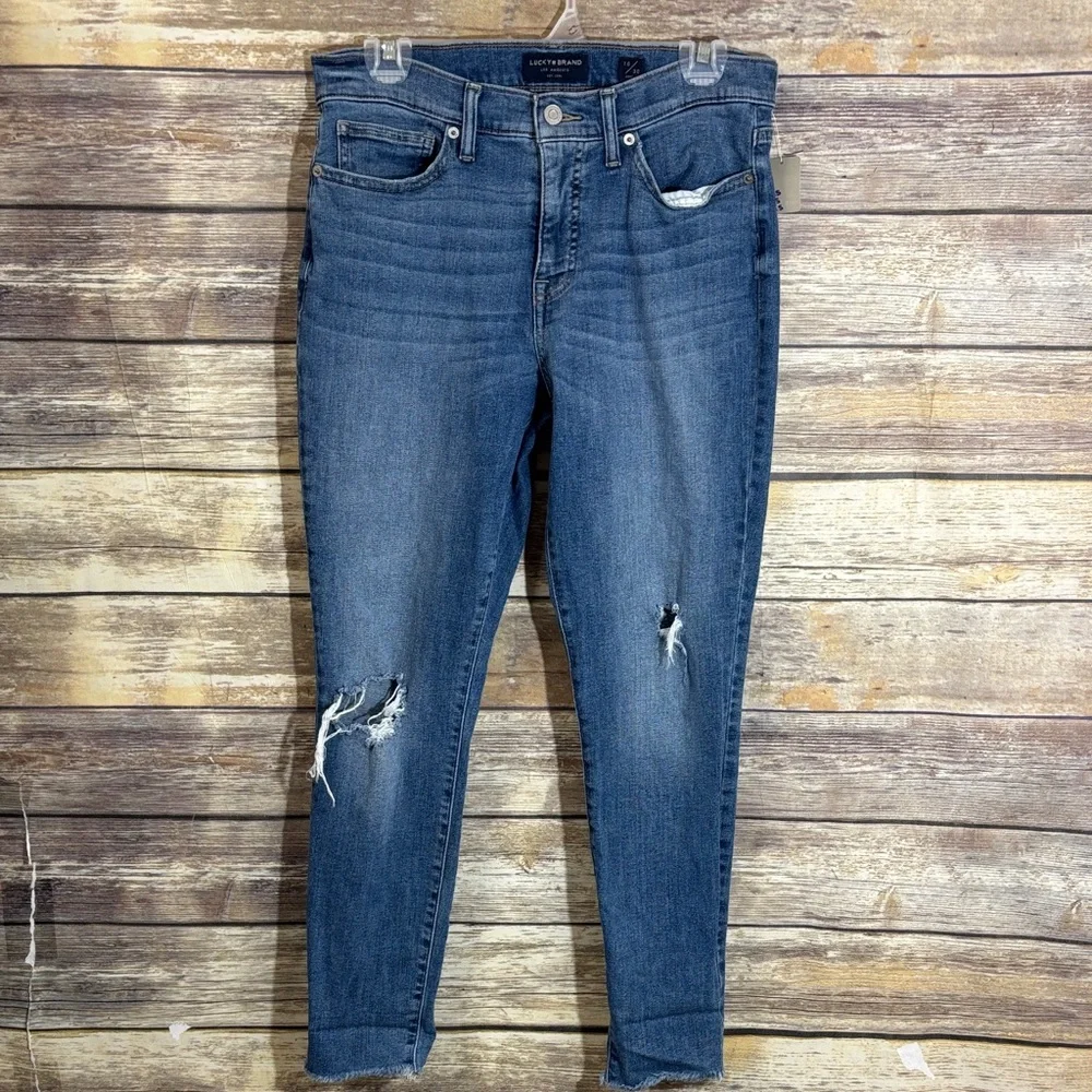 Lucky Brand Jeans Ava Mid Rise Super Skinny Distressed 10 30 Frayed‎ Hem Stretch